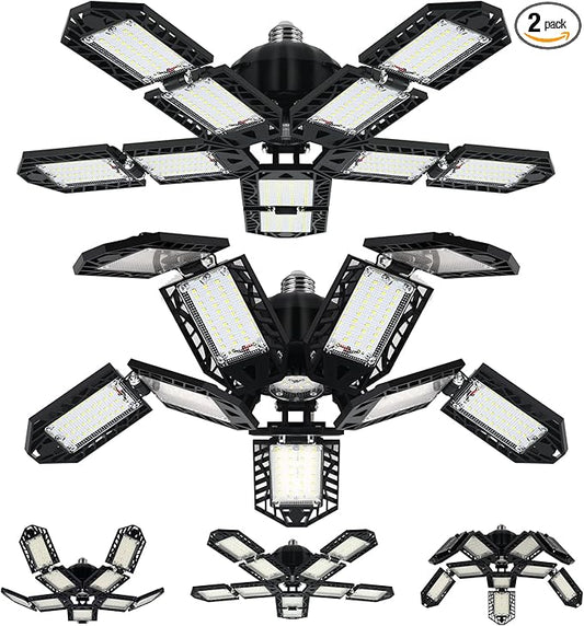LED Garage Lights Bulb 10+1 Panels 2 Pack -200W, 20000LM 6500K Led Shop Light with 6+1 Deformable Panels, Ceiling Lights for Basement Barn Light Garage