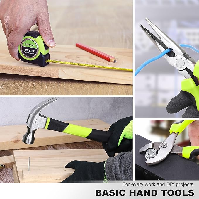 FASTPRO 177-Piece 20V Cordless Lithium-ion Drill Driver and Home Tool Set, Household Repairing Kit with in Storage Case, Green