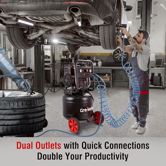 Air Compressor,10 Gallon Ultra Quiet Portable Compressor 70dB Max 150PSI Oil Free Air Compressor for Auto Repair/Tire Inflation/Spray Painting/Woodwork Nailing, Black