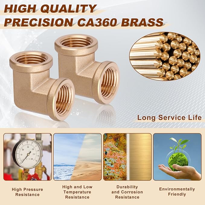 2pcs 1/2” Brass Fittings 90 Degree Barstock Street Elbow 1/2" NPT Female Pipe to 1/2" NPT Female Pipe 1/2 NPT Female Elbow Forged Brass Pipe Fittings
