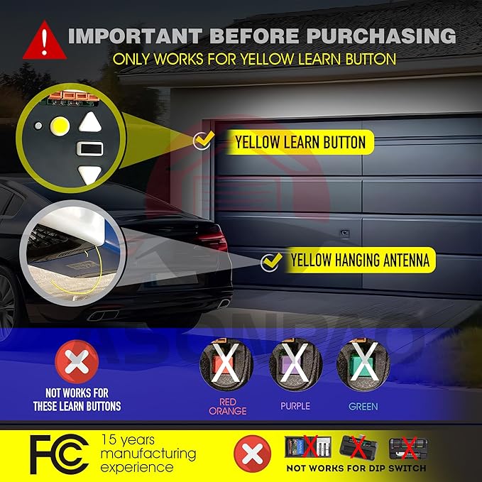 2 for 893LM 953ESTD LiftMaster Chamberlain Garage Door Opener Remote (Yellow Learn Button Security+ 2.0 myQ) 3-Year-Warranty Long-Lasting Lithium Battery Ultra-Long Range