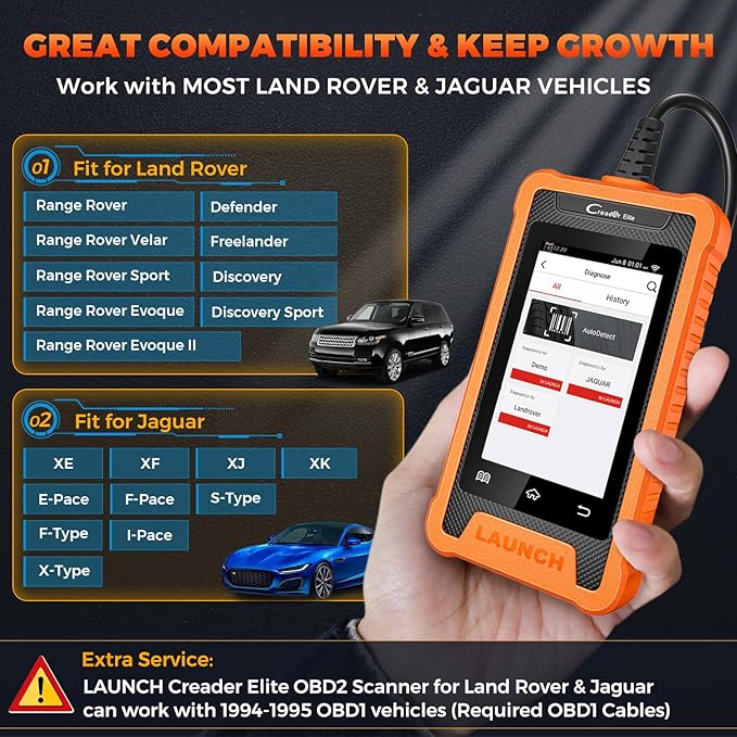 LAUNCH Creader Elite for Land Rover Jaguar OBD2 Scanner, 2025 Full System Bi-Directional Diagnostic Scan Tool, All Reset Services, Active Tests, Height Calibration, Auto VIN, Lifetime Free Update