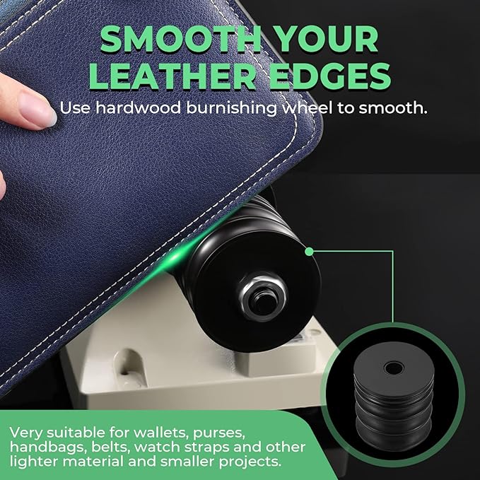 Leather Burnishing Machine with 12pcs Sanding Sleeves Adjustable Speed Burnisher Leather Edge Polishing Grinding Kit Rosewood Grinding Head Sander Buffing Motor 110V