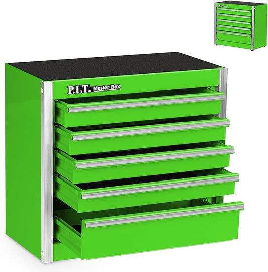 P.I.T. Mini Green Tool Box, Portable 5-Drawer Micro Roll Cab Steel Stackable Tool Box with Liner, Green Small Tool Case for Tools Storage and Organizers, Home DIY