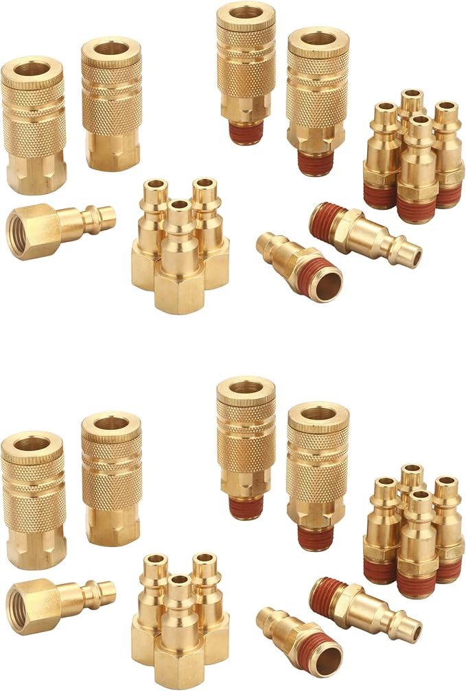 Coupler and Plug Kit (28 Piece), Industrial Type D, 1/4 Inch NPT, Solid Brass Quick Connect Air Hose Fittings Set, with Sealant