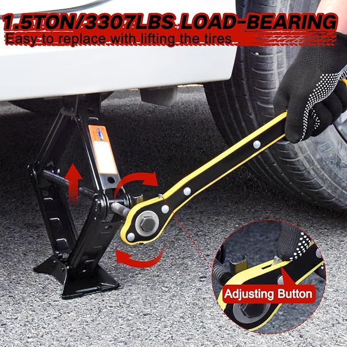 Car Jack Kit Scissor Jack for Car 1.5 Ton (3307 lbs) Scissor Jack Kit Universal Car Emergency Kit with Lug Wrench Tire Changing Kit for Car SUV