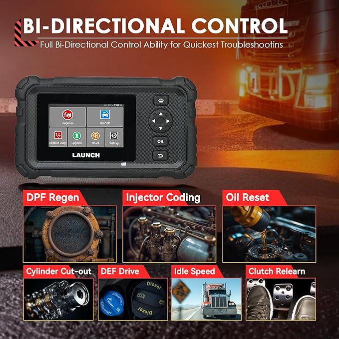 LAUNCH CRP129 HD Heavy Duty Truck Scanner with DPF Regen Injector Cutoff, Full System Diesel Diagnostic Scan Tool for Cummins Caterpillar Pickup Tractor & More Commercial Vehicle Semi-Trucks