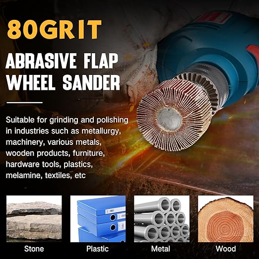 Gisafai 96 Pcs 1/4" Shank 80 Grit Abrasive Flap Wheel Sander Set, 8 Sizes Aluminum Oxide Flap Wheel Die Grinder Flap Wheel Cylindrical Shape Sanding Wheel for Grinding Polishing