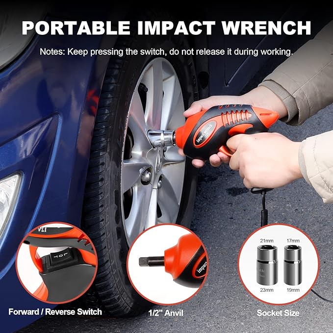 Electric Car Jack Kit, 5 Ton Hydraulic Car Jack with Electric Impact Wrench and Inflator Pump, 12V Portable Car Jack with LED Light for SUV MPV Sedan, Lifting Range 6 to 17.7 Inch (Red)