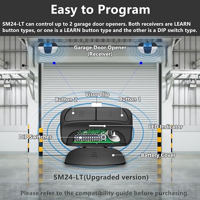 Garage Door Opener Remote Universal for Genie Linear Multicode Liftmaster Chamberlain Craftsman Intellicode Wayne Dalton Overhead Clicker G3T-R 3089 375UT 375lm G953EV-P2 893MAX