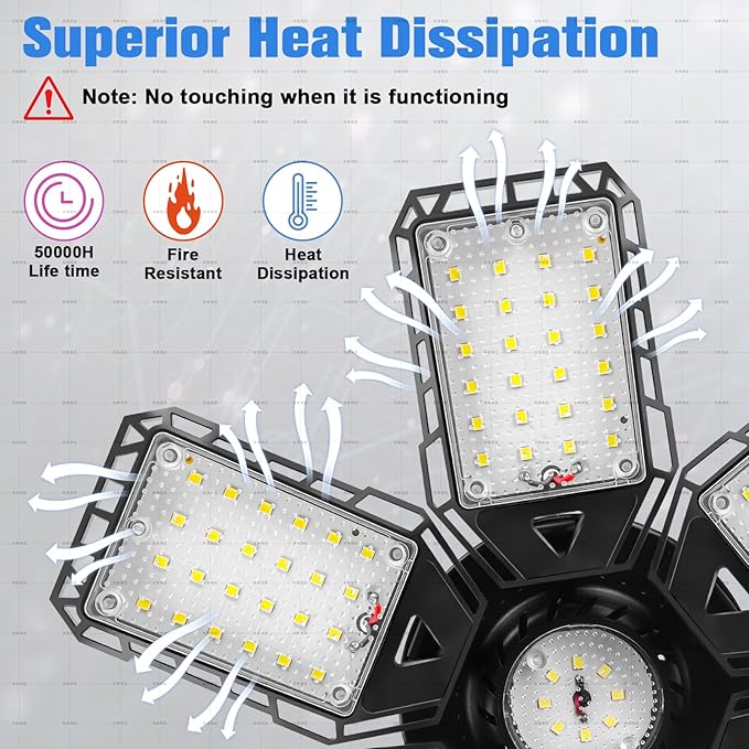 LED Garage Lights 4 Pack -180W, 18000LM 6500K Led Shop Light with 6+1 Deformable Panels, Basement Barn Light Garage Ceiling Lights, E26/E27 for Garage, Warehouse, Shop