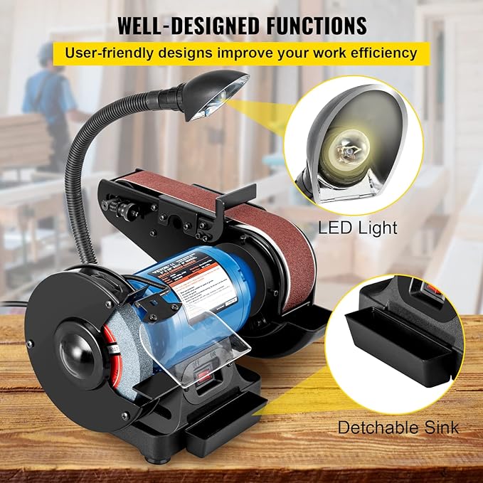 VEVOR Professional Belt Sander, 8" Disc Sander and 4 x 36 in. Belt Sander with 5A Induction Motor Cast Aluminum Worktable for Woodworking, Metalworking