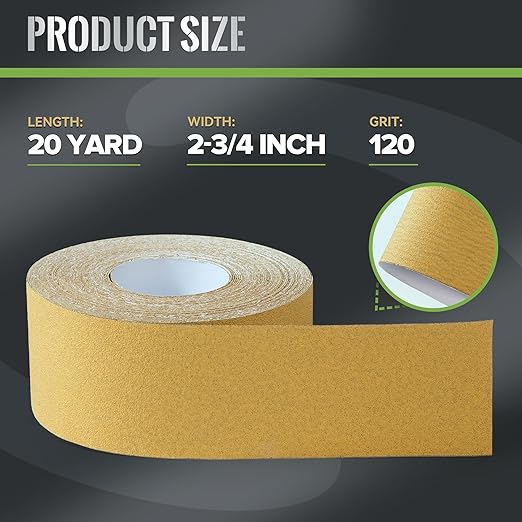 PSA Sandpaper Roll 120 Grit 2-3/4in x 20 Yards Self Adhesive Sticky Back Longboard Sand Paper Continuous Roll PSA Longboard Sandpaper for Automotive Woodworking Air File Sanders