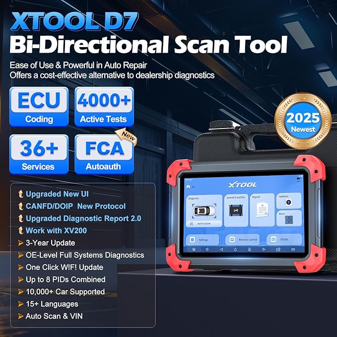 XTOOL D7 OBD2 Scanner Bidirectional Scan Tool, 2025 Scanner for Car, FCA Autoauth, CANFD/DoIP, 36+ Resets, Active Tests, All System Diagnosis, Crank Sensor Relearn, ECU Coding, 3 Years Updates