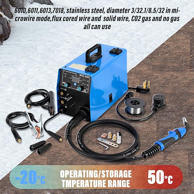 S7 Gas and Gasless 200A 110V/220V Multiprocess MIG Welder - 4-in-1 Welding Machine for Flux Cored, MIG, Lift TIG, and Stick ARC Welding Machine