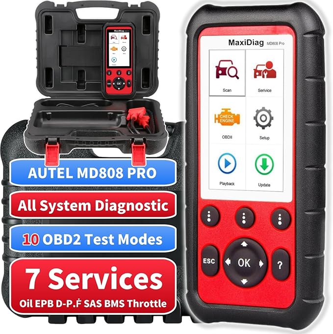 Autel OBD2 Scanner MaxiDiag MD808 Pro, All System Diagnostic Scan Tool, Upgraded of MaxiCheck Pro/ MD808/ MD806 Pro/ MD802, 7 Reset Service Oil/EPB/SAS/BMS/Throttle, Auto Scan, Lifetime Free Update