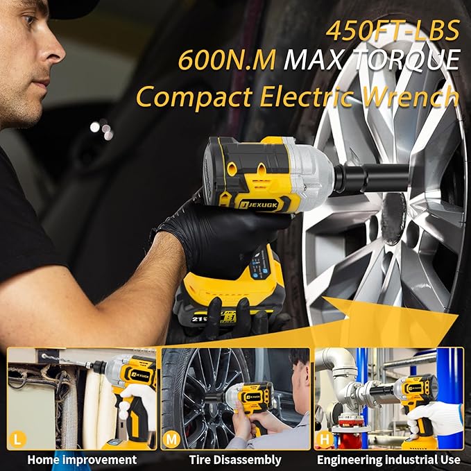 21V Compact Cordless Impact Wrench Set, 1/2" 450Ft-lbs (600Nm) Power Impact Gun Kit, Brushless 3600RPM, 2 x 4.0Ah Batteries & Fast Charger & 5 Sockets, Pistola De Impacto for Car Home (600N)