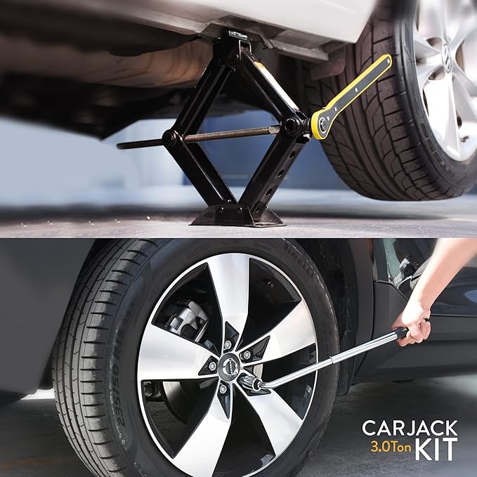 Car Jack Kit | Scissor Jack for Car 3 Ton (6,600 lbs) - Tire Jack Tool Kit | Portable, Ideal for SUV and Auto - Universal Car Emergency Kit with Lug Wrench | Heavy Duty Material