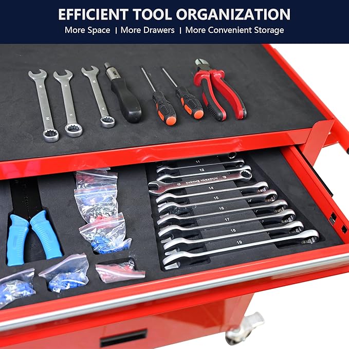 Rolling Tool Chest Metal Tool Box with Wheels Tool Cabinet Portable Tool Box with Wheels 4 Drawers Tool Cabinet with Tool Sets for Garage& storehouse, Bright Red