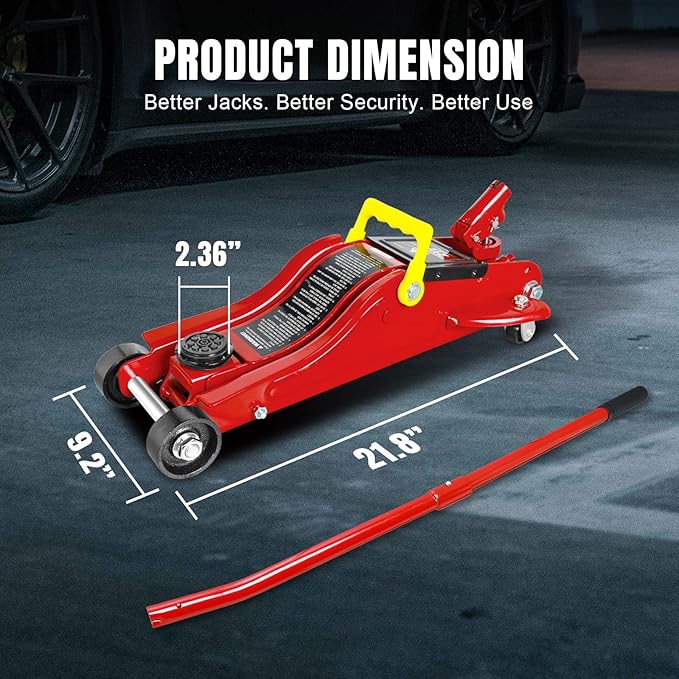 Floor Jack 2.5 Ton (5500 LBs) Hydraulic Low Profile Trolley Car Jack, Lifting Range 3.5" to 14", Fit Use for Automotive Sedans, Red