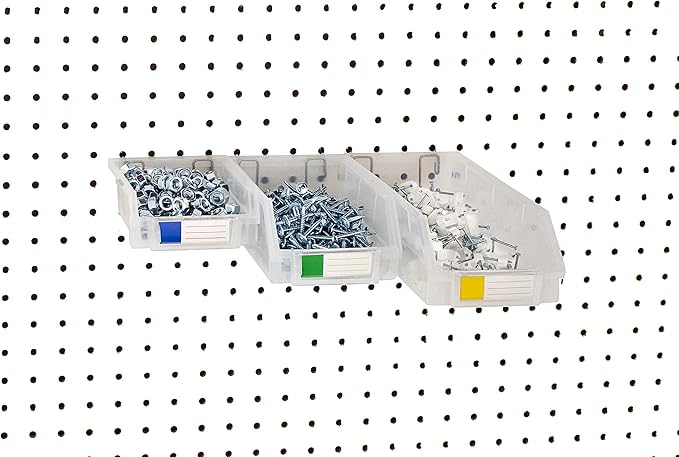 Pegboard Bins - Set of 18, Clear - Hooks to Any Peg Board - Organize Hardware, Accessories, Attachments, Workbench, Garage Storage, Craft Room, Tool Shed, Hobby Supplies, Small Parts…