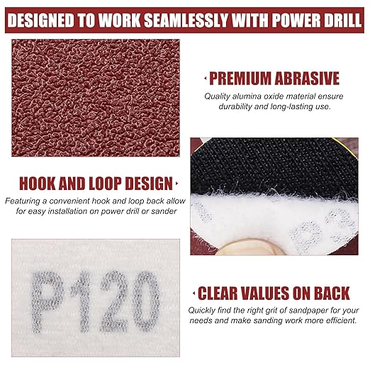 ZEHIQ 120pcs 2 Inch Sandpaper 180 Grit, Hook and Loop Sanding Disc, Alumina Orbital Sander Pads No Hole Sander Attachment Disc for Sanders Drill Grinder and Rotary Tools