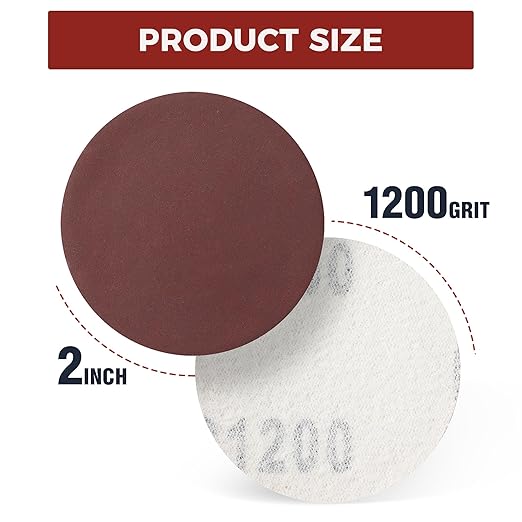 S SATC 2 Inch Hook and Loop Sanding Discs No-Hole Sandpaper 1200 Grit Orbital Sander Pads for Sanders Drill 100PCS Aluminum Oxide Sandpaper Discs for Woodworking Wood Automotive Metal