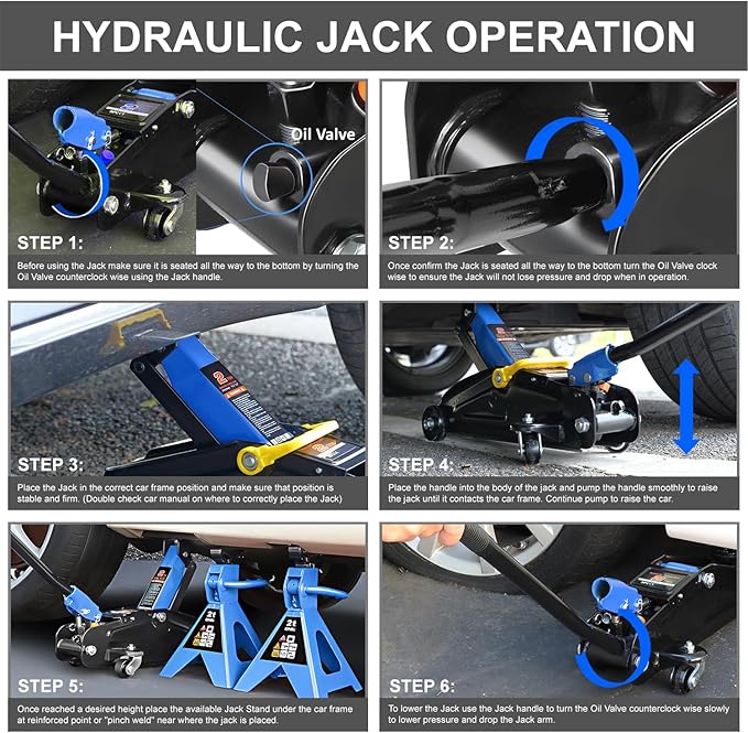 DNA MOTORING Low Profile Hydraulic Trolley Service/Floor Jack Combo with 2 Ratchet Jack Stands, 2 Ton (4000 lbs) Capacity, TOOLS-00476