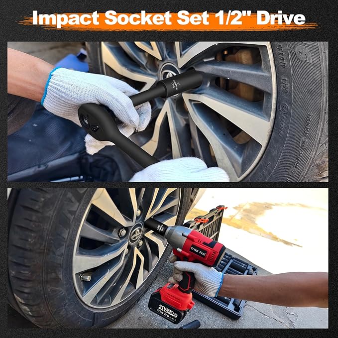 SAE Impact Socket Set 1/2" Drive - Trivd Frol 19 Piece Deep Socket Set 1/2" Impact Socket Set, SAE Socket Set 3/8" to 1-1/2" Large Socket Set, Impact Driver Socket Set, Cr-V Steel, Double Lock Case