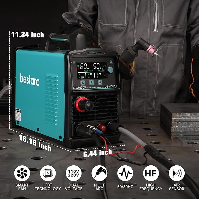 Plasma Cutter, Pilot Arc [Air Sensor Technology] 110/220V BTC500DP 9th Generation 50Amps Screen Display, Digital Plasma Cutting Machine (BTC500DP 9GEN 110/220V)