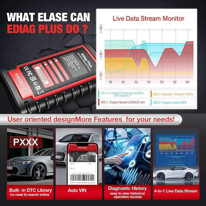 KINGBOLEN Ediag Plus Bluetooth Scanner, All System Bidirectional Control OBD2 Diagnostic Scanner for iOS & Android with ECU Coding, CAN-FD Protocol, Auto VIN, 15+ Rest Functions, 1 Year Gratis Update