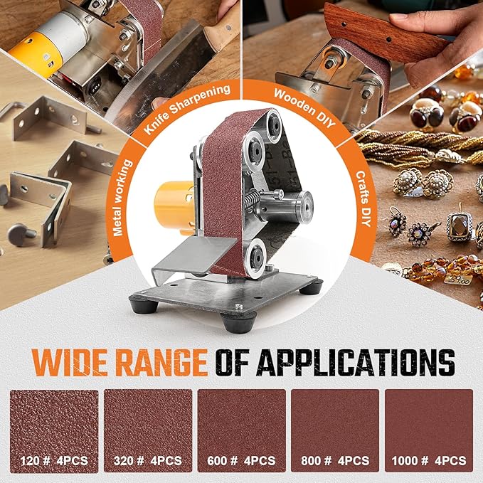 SI FANG 10Pcs Mini Electric Belt Sander Sanding Belts 13 x 1.2inch /330x30mm, Premium Knife Sharpening Aluminum Oxide Abrasive Sanding Belt for Woodworking, Metal Polishing (1000 Grit)