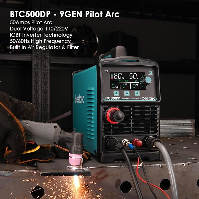 Plasma Cutter, Pilot Arc [Air Sensor Technology] 110/220V BTC500DP 9th Generation 50Amps Screen Display, Digital Plasma Cutting Machine (BTC500DP 9GEN 110/220V)