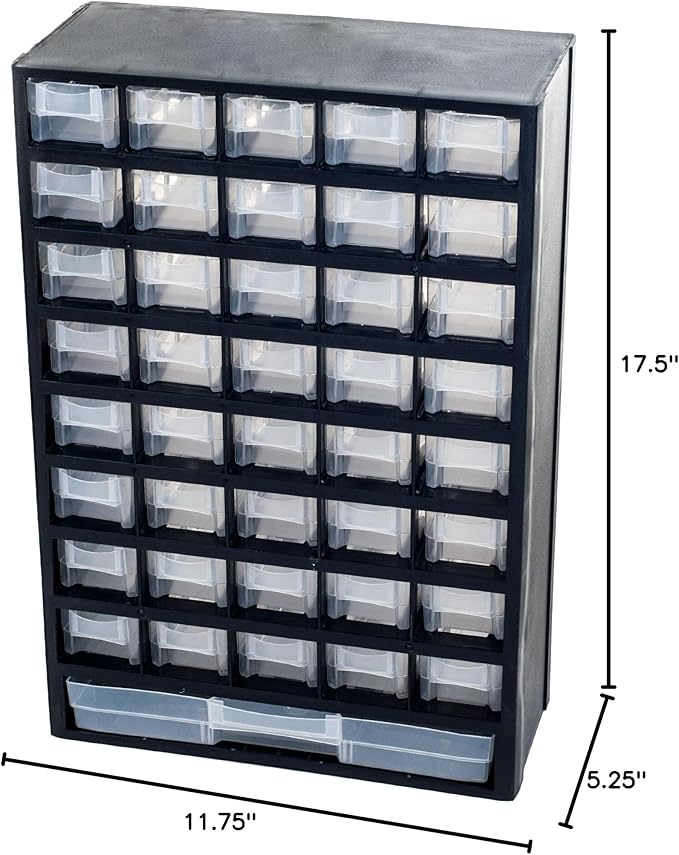 Storage Bin with Drawers - 41-Drawer Plastic Tool Organizer - Hardware or Craft Cabinet for Storing Beads, Toys, or Nuts and Bolts by Stalwart (Black)