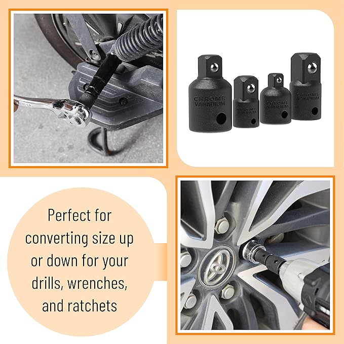 Bates- Impact Socket Adapter and Reducer Set, 5 pcs, 1/4", 3/8", 1/2", 3/4" Drive Impact Socket Adapter Set, 1/2 to 3/8 Socket Adapter, 3/8 to 1/2 Socket Adapter, 1/2 to 3/8 Impact Adapter Set