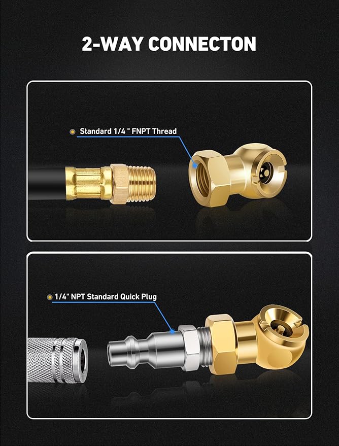 2-Packs Closed Ball Air Chucks, Portable Tire Air Inflating Chuck with 1/4" NPT Standard Quick Plugs, 250 PSI Tire Inflator Gauge Nozzle for Air Compressor Accessories