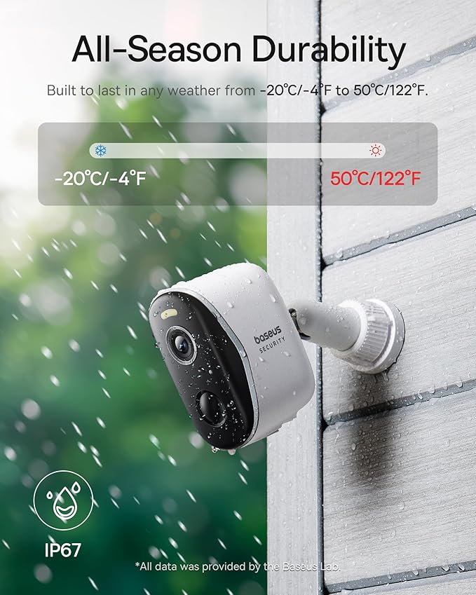 Baseus Wireless Outdoor N1 Add on Security Camera, Requires H1 HomeStation, 2K HD Clarity, 210-Day Battery Life, No Monthly Fee, 145° FOV, Color Night Vision and IP67