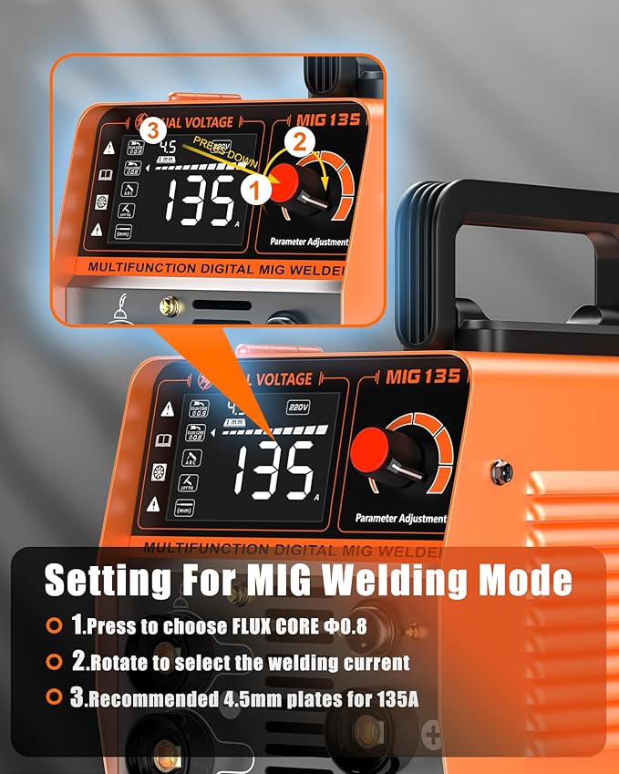 MIG Welder 135A 110V Flux Core Welding Machine IGBT Inverter Welder Single Voltage Gasless MIG Welding Machine