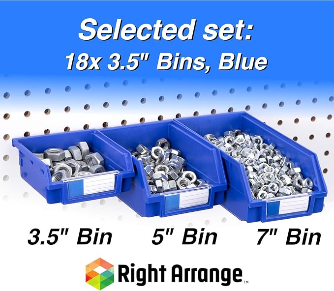 Pegboard Bins – 18 Pack Blue - Hooks to Any Peg Board - Organize Hardware, Accessories, Attachments, Workbench, Garage Storage, Craft Room, Tool Shed, Hobby Supplies, Small Parts