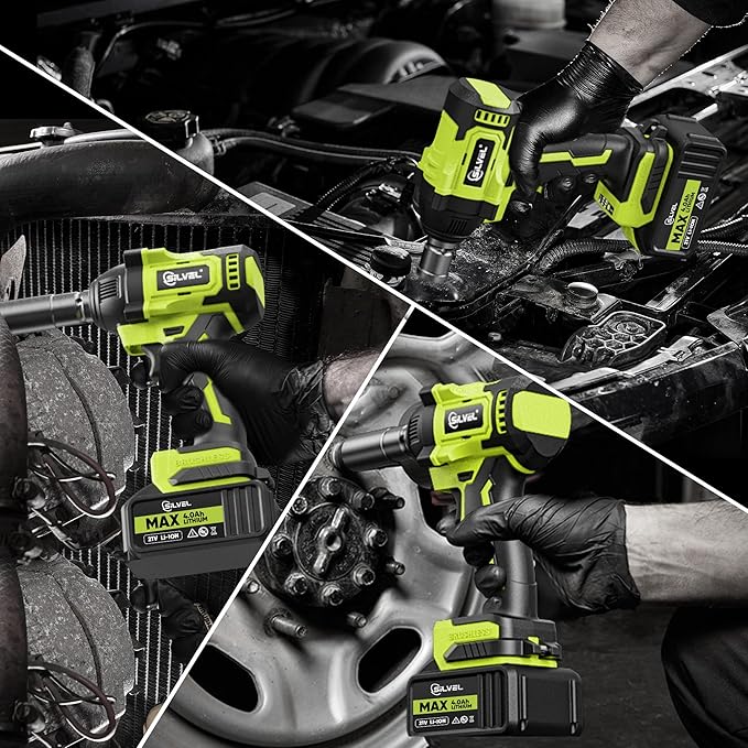 SILVEL Cordless Impact Wrench, MAX 500N.M Brushless Impact Gun 1/2 inch, 4.0Ah Battery, 6 Sockets, 3200RPM Impact Driver wih Fast Charger