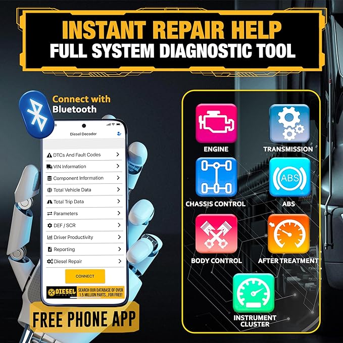 Diesel Laptops Heavy Duty Truck Scanner with DPF Regens Diesel Decoder Mobile Diagnostic Tool for Cummins, Volvo, Paccar, International and Repair Information for iOS & Android