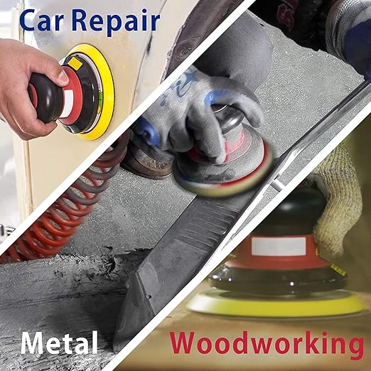 12000RPM Pneumatic Sander Air Palm Random Polisher Grinding Machine with 5 Inches Chassis for Car Body Furniture Metal Glass Woodworking