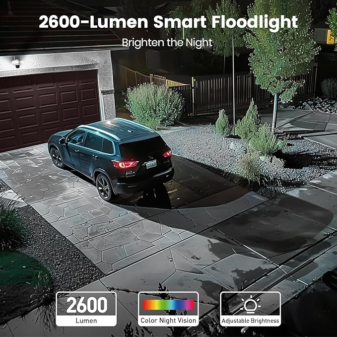 AOSU Floodlight Camera Wired, 3K UHD Security Camera Outdoor, 360° Coverage Surveillance, 24/7 Recording, Motion Detection, 2600-Lumen Motion-Activated Floodlight, Color Night Vision, No Monthly Fee