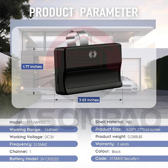 2 for 371LM/950CD Liftmaster Chamberlain Garage Door Opener Remote (Purple Learn Button) 3-Year-Warranty Long-Life Lithium Battery Ultra-Long Range