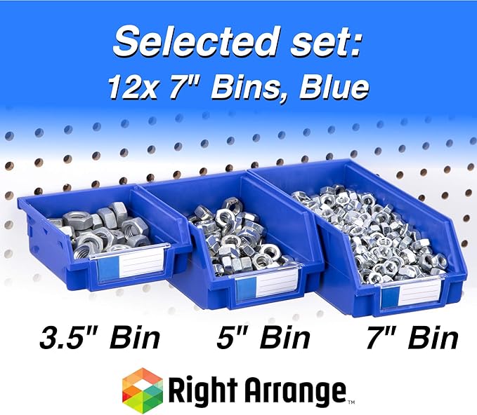 Pegboard Bins – 12 Pack Blue Extra Large - Hooks to Any Peg Board - Organize Hardware, Accessories, Attachments, Workbench, Garage Storage, Craft Room, Tool Shed, Hobby Supplies, Parts