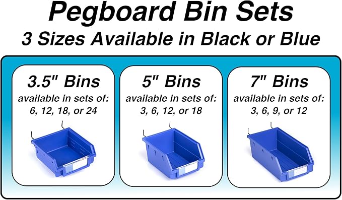 Pegboard Bins – 9 Pack Black Extra Large - Hooks to Any Peg Board - Organize Hardware, Accessories, Attachments, Workbench, Garage Storage, Craft Room, Tool Shed, Hobby Supplies, Parts