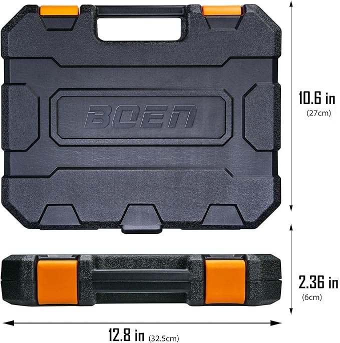 BOEN 1/2" Drive Metric Deep Impact Socket Set, 20 Piece Cr-V Steel Metric Socket Set 10mm-24mm, Includes Extension Bars, Universal Joint and Adapter, 6 Point Design, Meets ANSI Standards