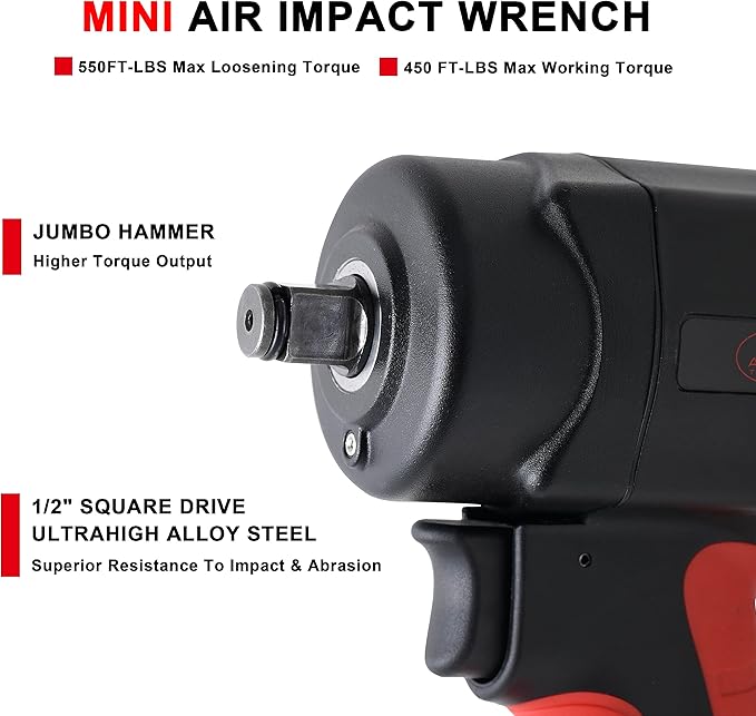 AEROPRO TOOLS 1/2-Inch composite Mini Air Impact Wrench(AP9515),compact design with 500FT-LBS strong torque