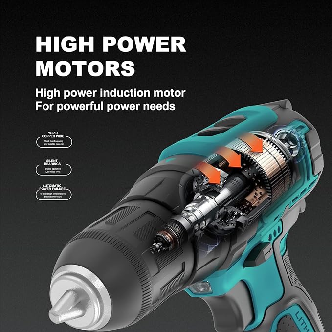 Cordless Drill Driver Set, 12V Power Drill Kit with Battery and Charger, MAX Drill 280 In-lb Torque 3/8" Keyless Chuck Built-in LED-Drill for Wood Bricks Walls Metal, Furniture Installation