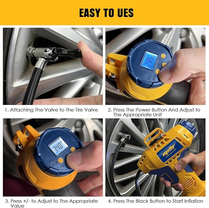 Mellif Tire Inflator Air Compressor Compatible with DeWalt 20V Max Battery, 160 PSI Cordless Portable Air Pump with Mellif 2.0Ah Battery & Charger, Digital Pressure Gauge for Car, Bike, Sport Ball